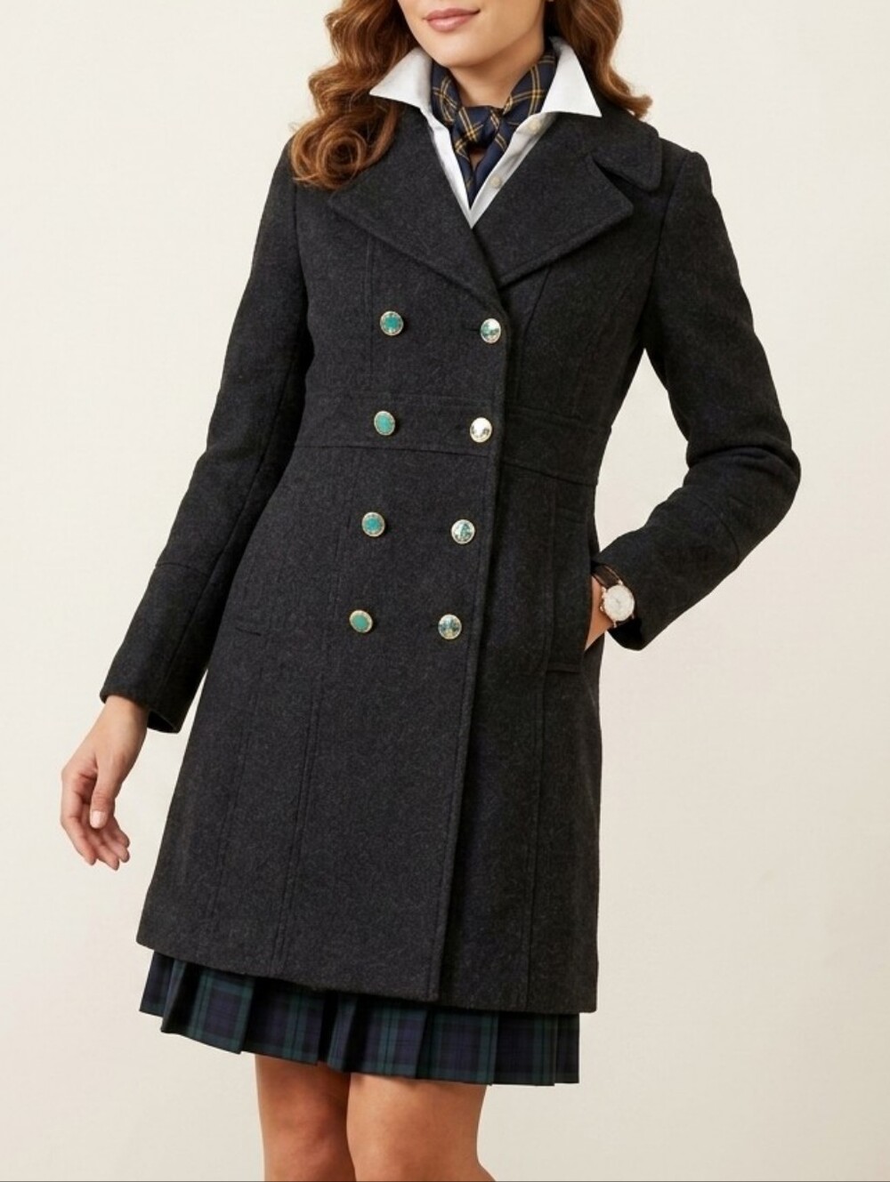 GUESS Los Angeles Wool Blend Fit & Flare Peacoat Black Double Breasted  medium